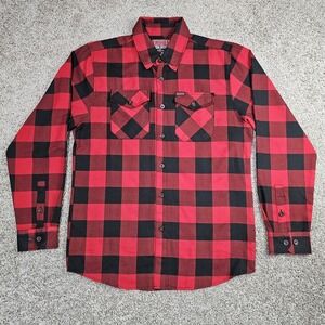 Dixxon "RedRum" Long-Sleeve Button Up Plaid Flannel Mens Medium Red Black